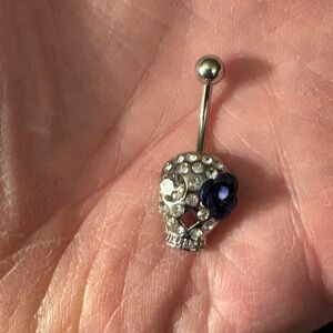 Belly Ring-Blue like sapphire, Stainless Steel skeleton head Navel  Ring